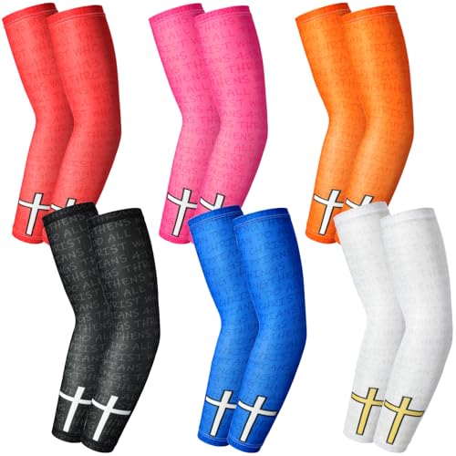 Shyyween 6 Pair Baseball Arm Sleeve for Youth Kid Compression Basketball Football Arm Sleeve Boy UV Protection Sport Gift(Faith Cross Small)
