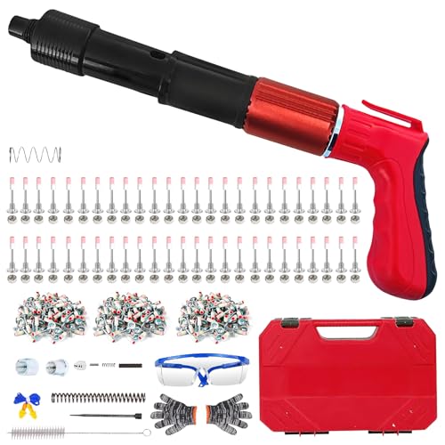 Pistola de uñas manual, mini pistola de clavos de hormigón, 5 velocidades, con 150 clavos redondos, 50 clavos de tornillo, pistola de clavos silenciosa, hormigón para pared de ladrillo, carpintería y