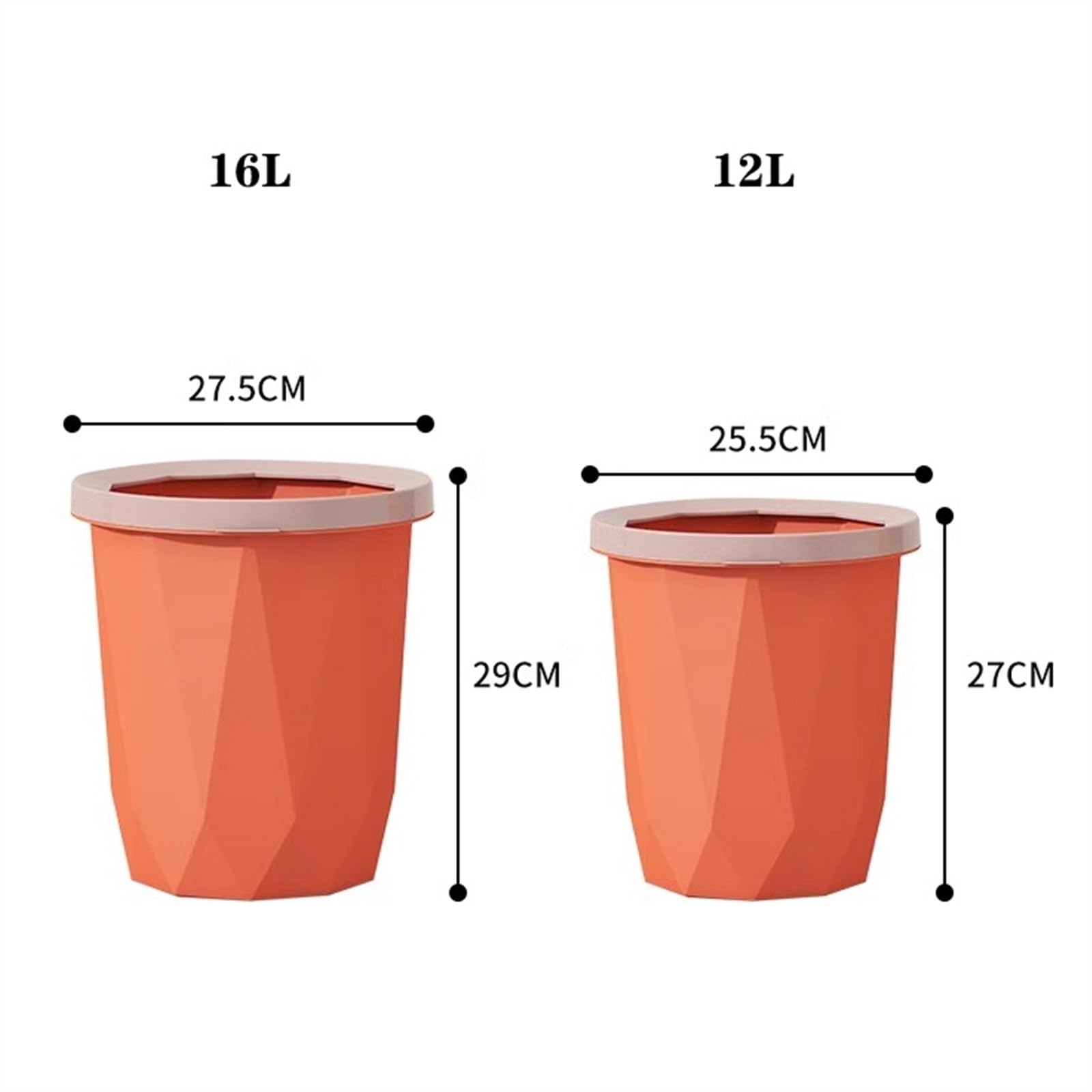 Pojemnik na śmieci Okrągły plastikowy kosz na śmieci, otwarty, kolorowy o pojemności 12/16 litrów z pierścieniem dociskowym do łazienki, biura, sypialni, kuchni(Green,16L)