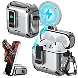 Picture of RFUNGUANGO for AirPods 4th Generation Case 2024 Latest Multi Functional Earphone Case Bracket Function MagSafe Function Anti Fall Lock Automatic Open Cover 2024 A+Series-Silvery