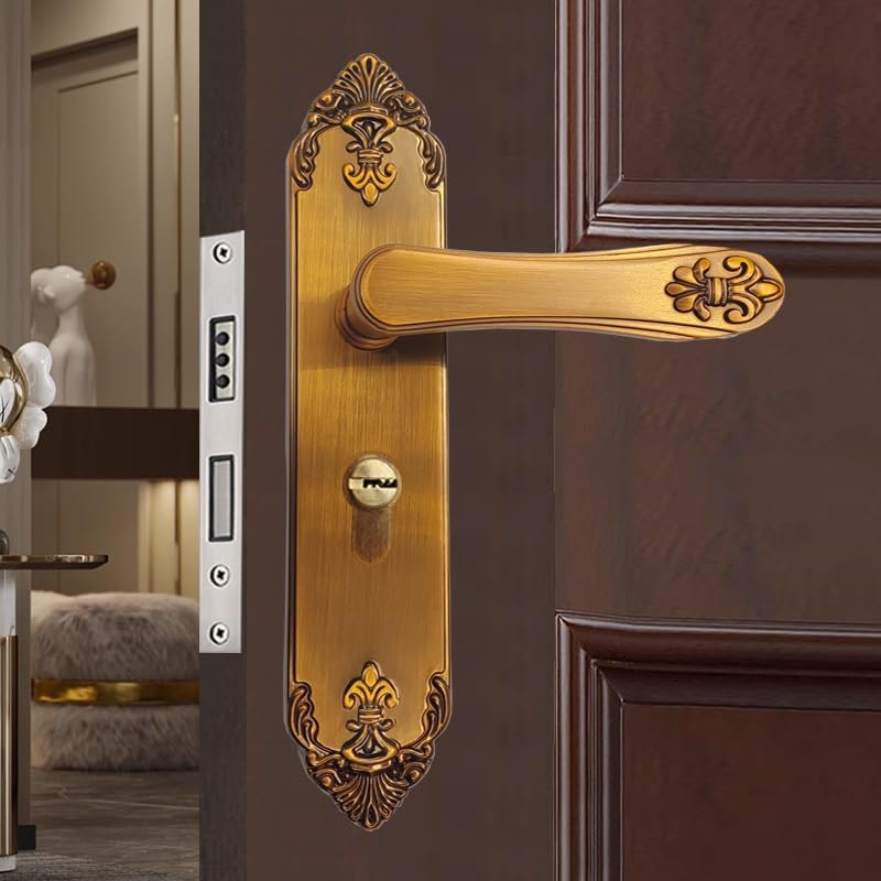 European Door Lock Silent Magnetic Door Lock Bedroom Room Solid Wood Door Lock Yellow Bronze Interior Door Lock(Magnetic Silent Lock Body)