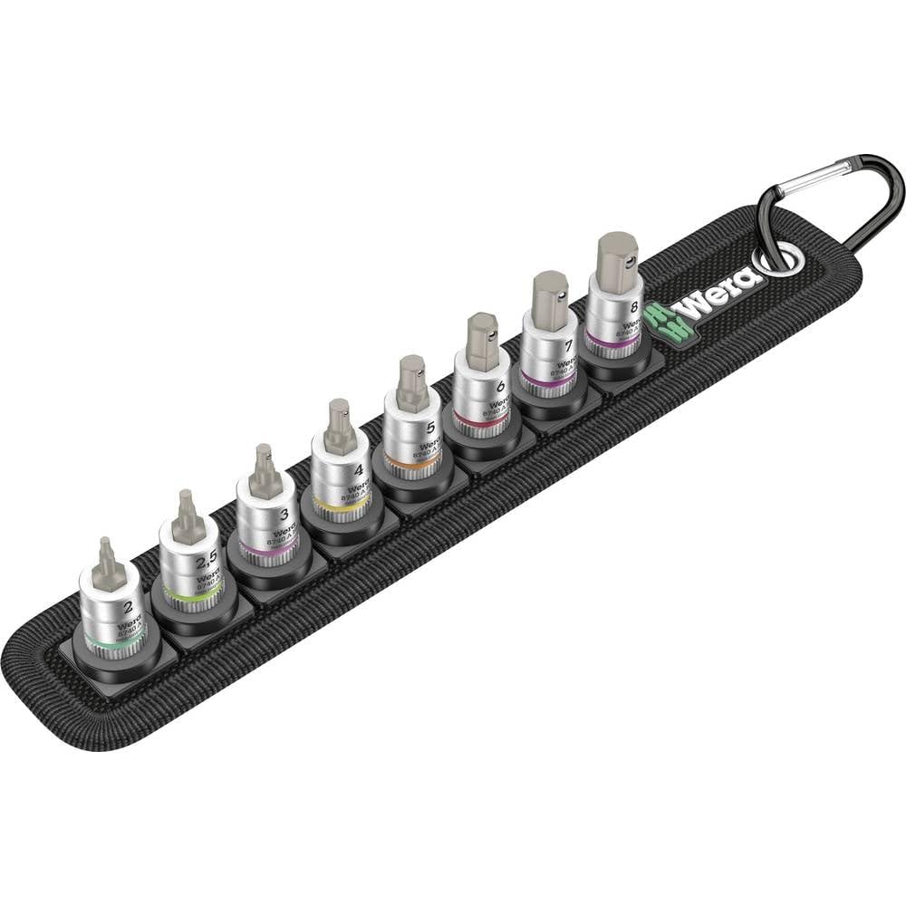 Wera 05003881001 belt 2 Zyklop Jeu de Douilles à embout à six pans creux à emmanchement 1/4" avec fonction de retenue, Noir, Set de 8 pièces