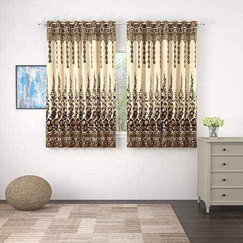 Image of Story@Home Set of 4 Piece Jacquard Multi Eyelet Fancy 5 feet Premium Designer Window Curtains, 60 inch X 46 inch, Brown