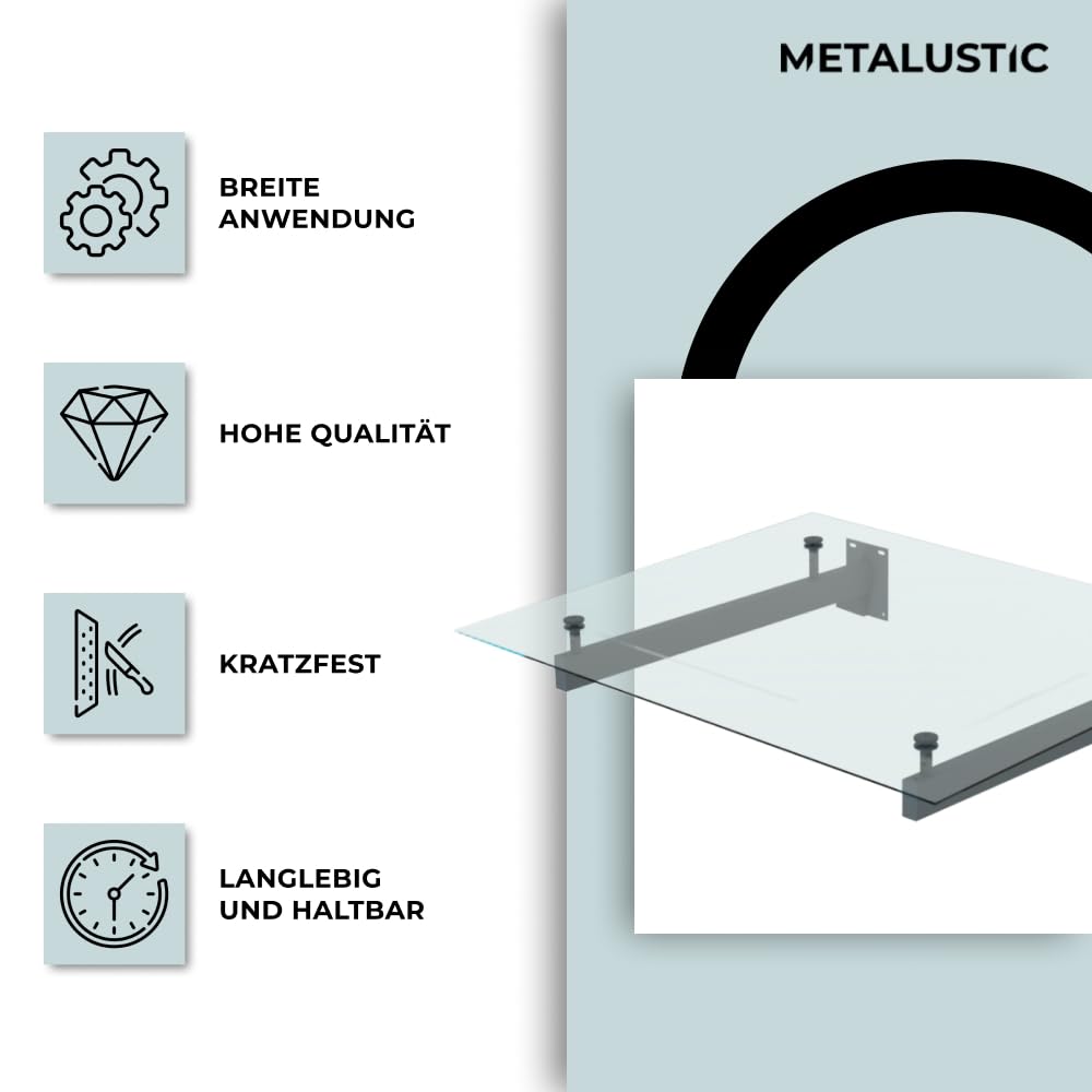 Glasvordach 1200 X 1000 mm, einfach, RAL 7016, 55,4 mm Glas, 30/60 mm Ausladung, Vordach, Türvordach, Haustürvordach, Farbloses Glas, Lackierte Balken: anthrazit