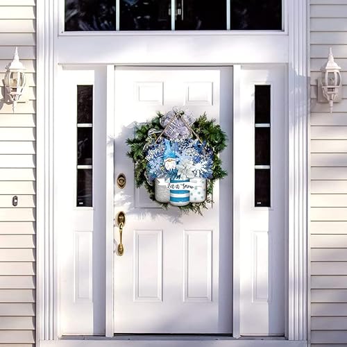 Image of ANGEL INFINITE inchLet It Snow inch Wooden Wall Hanging Decor | Blue Winter Gnomes & Snowflake Decorative Sign | Rustic Christmas Holiday Plaque for Home, Living Room & Entrance (30x30 cm)