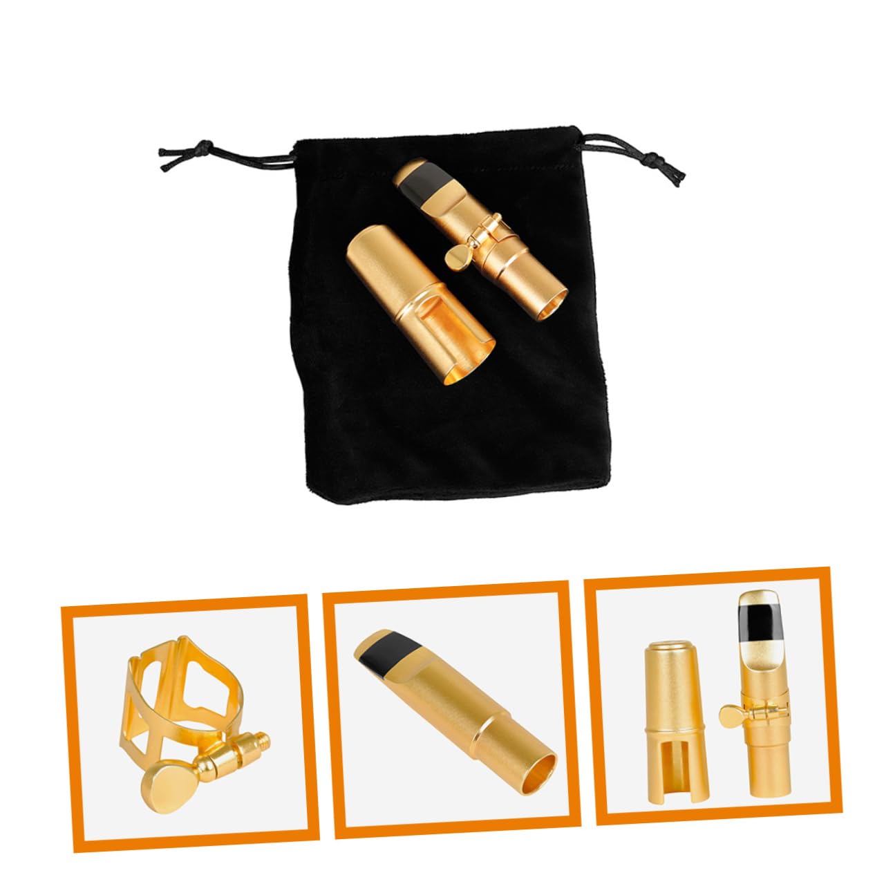 FAVOMOTO Saxophone Mouthpiece Kit Brushed Gold Metal Alto Saxophone Flute Head Sax Set for Professional Players