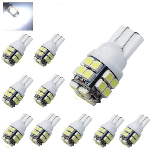 Jtech 10x T10 20-SMD Super Bright White LED Car Lights Bulb 194 168 2825 W5W