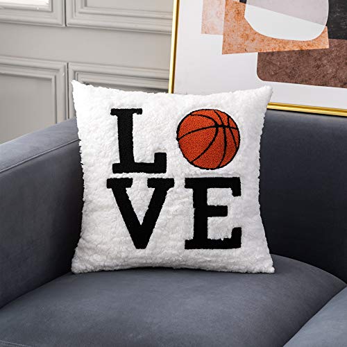 Cassiel Home Love Basketball Word Square Decorative Pillow Cover Throw Pillow Cover for Boys and Girls 18x18”