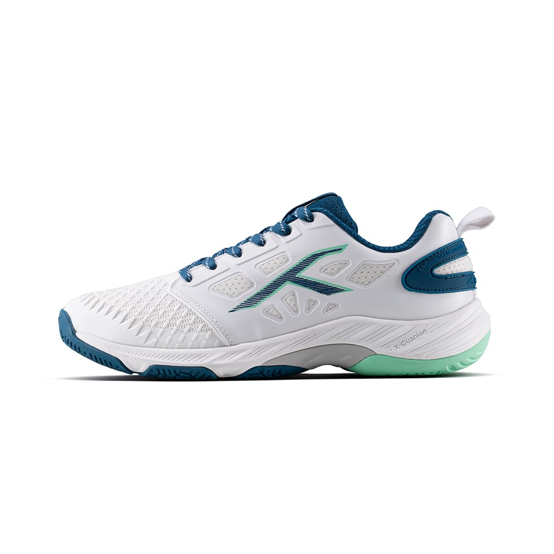 Hundred Hyper Court Badminton Shoes | Indoor Court Footwear | Non-Marking Active Grip Sole | X-Cushion Midsole | Lightweight Performance | Heel Support (White/Blue)
