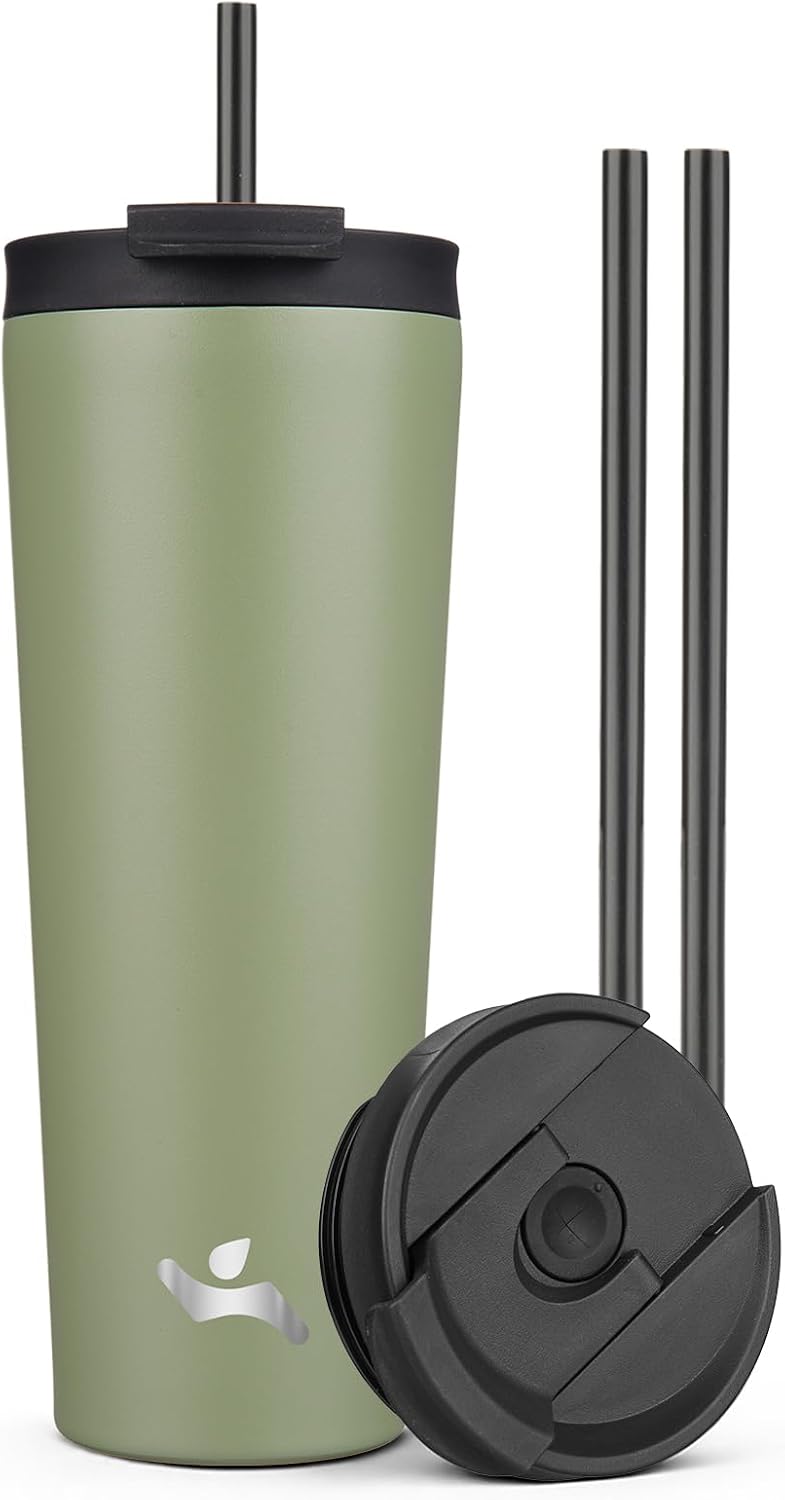 Konokyo 26 oz Insulated Tumbler Water Bottle with Straw Lid, ArmyGreen