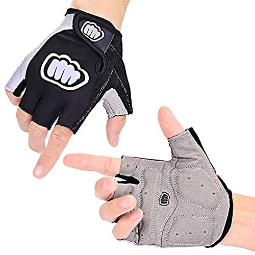 Gants Cyclisme Rembourrage en Gel Respirable Anti-Glisse, Résistant à l'abrasion, Antichoc, Réduction de l'engourdissement, Epaississant, pour Hommes, Femmes (Gris, S) Cover