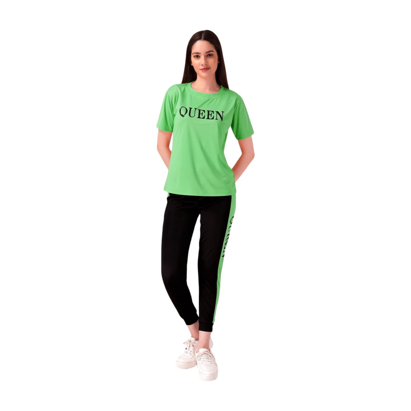 Women's Active Wear Track Suit Set Sportswear Top & Bottom Set for Women Western for Fitness & Workout Tshirt for Women Gym pants (IN, Alpha, L, Regular, Green)-image-48