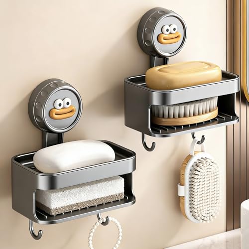 Porta jabón con Ventosa diseño Patito Adorable Porta jabón de Pared de Doble Capa con Drenaje y Espacio para Esponja de Espacio para jabón en Barra,esponjas y cepillos - 2 Unidad