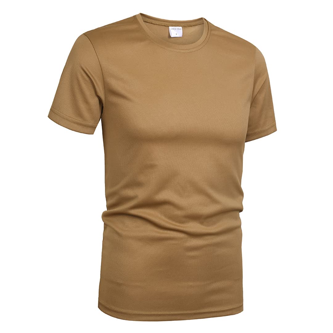 Ropa Militar Camiseta táctica para Hombre Camisa sólida de Cuello Redondo Camisa Transpirable de Secado rápido (Marrón M)
