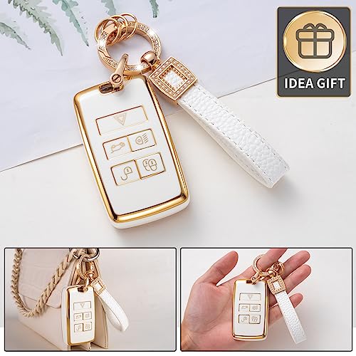 image for CACARLIKE for Land Rover Key Fob Cover with Leather Lanyard, Car Key F