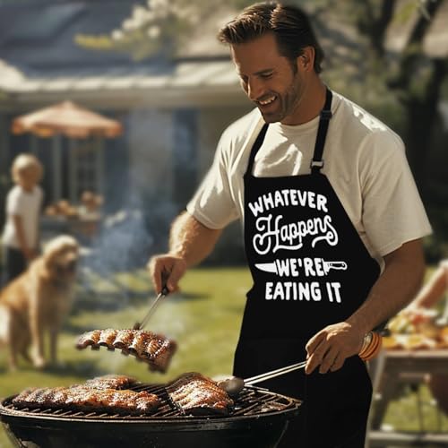 LINEN CLOSET® Bbq Apron for Men Funny Aprons Grilling Novelty Barbecue Aprons Kitchen Cooking Gift Apron with 2 Front Pockets-Whatever Happens - Cosy Home Interiors LINEN CLOSET® Bbq Apron for Men Funny Aprons Grilling Novelty Barbecue Aprons Kitchen Cooking Gift Apron with 2 Front Pockets-Whatever Happens - Image 5