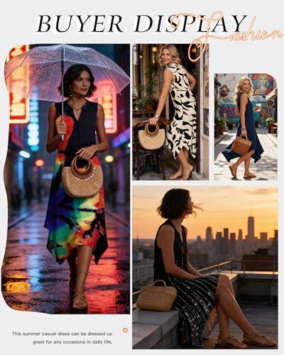 Image of AUSELILY Summer Dresses for Women 2026 Casual Sleeveless Sundress Asymmetrical Hem Tank Midi Dress with Pockets