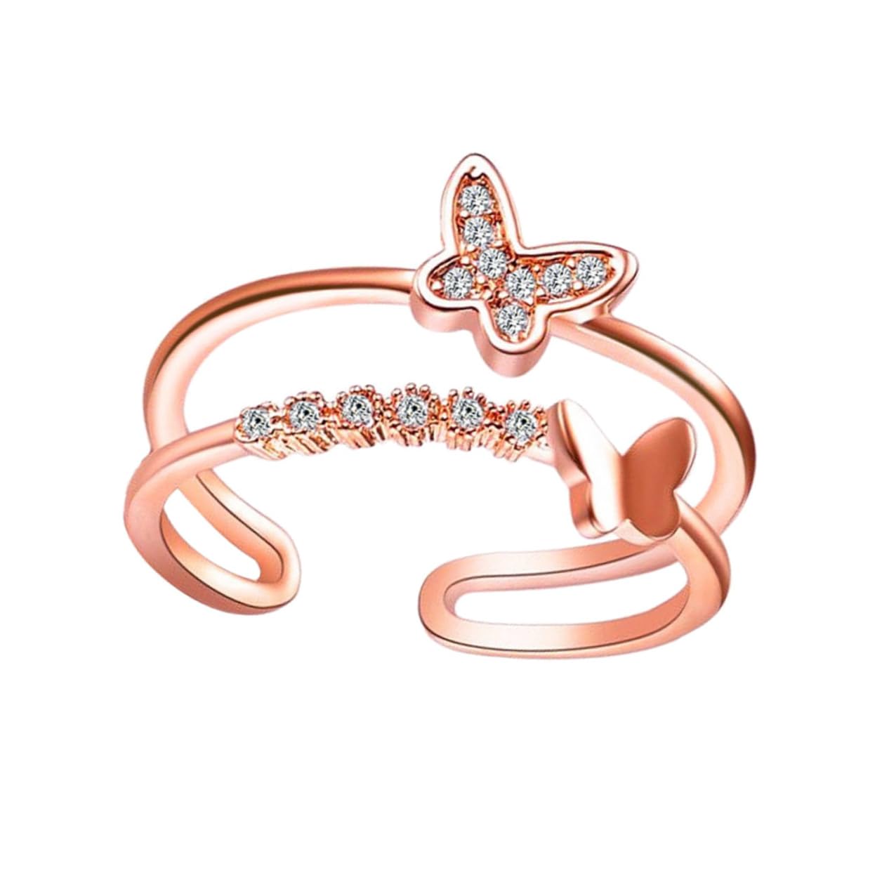 KESYOO Double Layer Butterfly Ring for Women with Adjustable Open Design Elegant Rose Plated Finger Jewelry Creative and Unique Accented Finger Ring