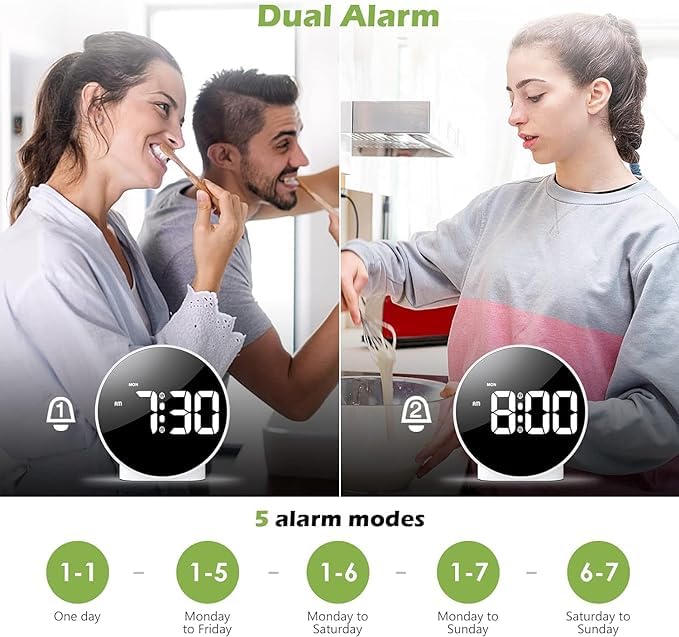 Seafrrzios Luminous Digital Alarm Clock - Portable Digital Alarm Clock with Night Light - Large Display, Desk Clock for Bedroom, Silent Battery Operated Mechanism, Decorative Travel Clock (White) 1