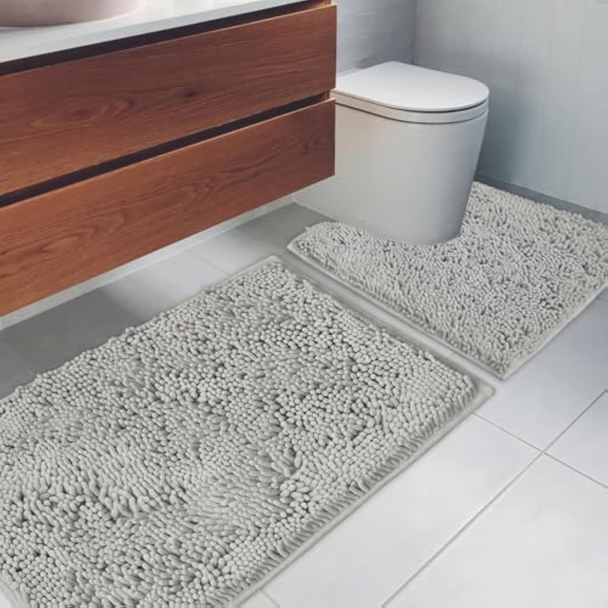 Bathroom Chenille Bath Mat 2 Piece Set, Super Absorbent