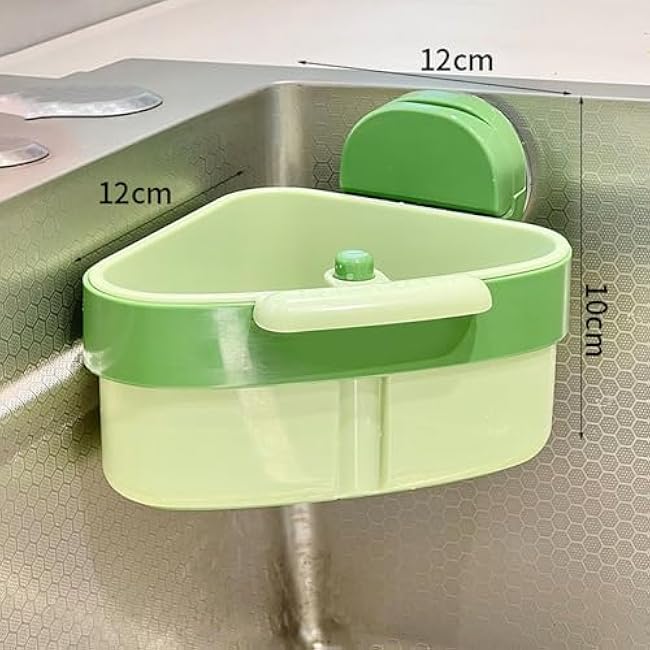 Cureaway Suction Cup Sink Corner Rack, Triangular Hanging Storage Rack with Drain Hole and fine mesh, Sink Trash Catcher and Sponge Holder for Kitchen, Bathroom, Laundry and Home Sinks (1 Pc A)
