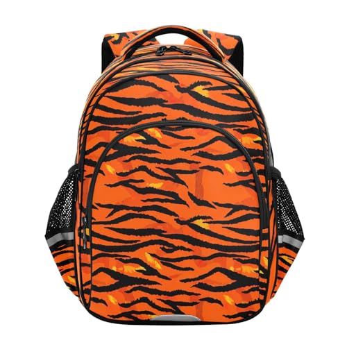 17 Inch Kids Backpack for Girls Boys, Backpack for Boys Elementary School, Tiger Print Orange Black