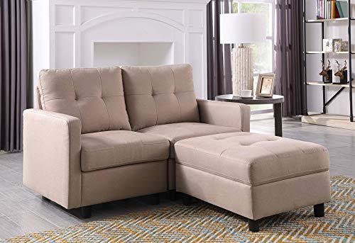 Gray Linen Fabric Modular Sectional Sofa Assembly, Ottoman #TOP3