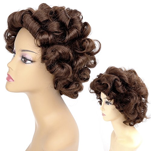 Ty.Hermenlisa 100% Real Virgin Brazilian Remy Human Hair Wigs for Black Women Natural Color Curly Short Bobs Hairpieces with Elastic Strap, 120g, Medium Brown