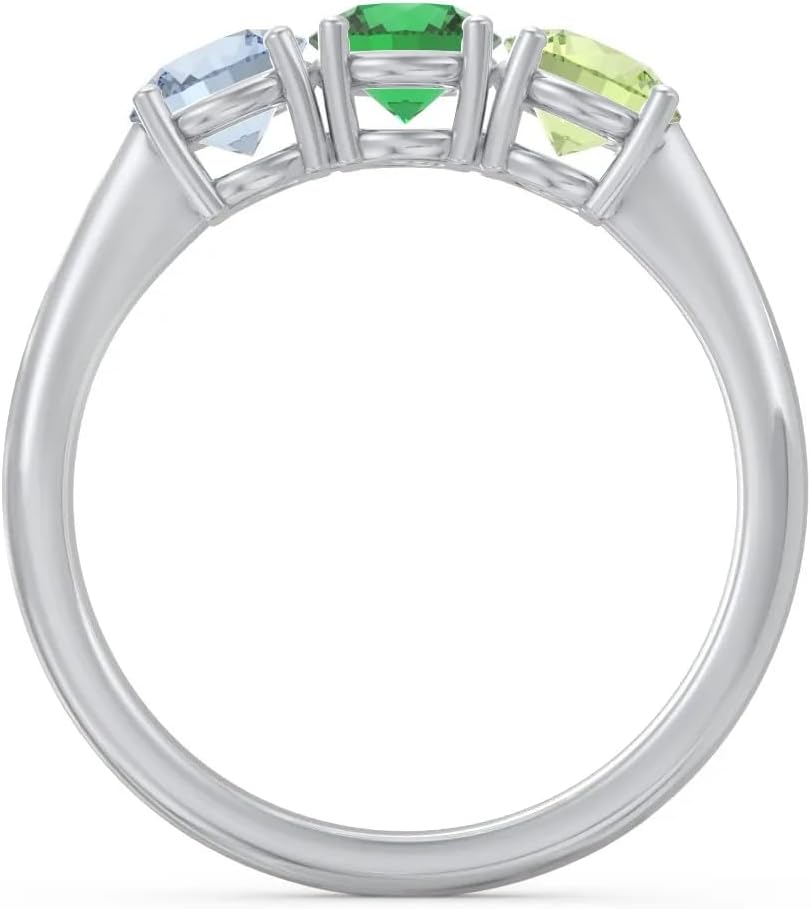 JEWLR Radiant Trinity Ring - Custom Personalized Solid Gold 10K, 14K or Sterling Silver 3-Stone Birthstone Family Ring, Gift for Anniversary and Mother's Day