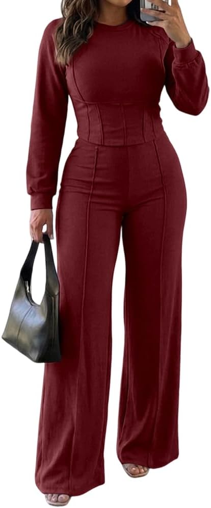 CHICME Womens 2 Piece Outfits Sweatsuit Lounge Set Wide Leg Pants