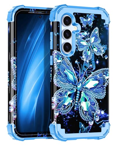 Miqala for Galaxy S24 5G Case,Glow in The Dark Three Layer Heavy Duty Shockproof Full Protection Hard Plastic Bumper+Soft Silicone Protective Case for Samsung Galaxy S24 6.2 inch,Blue Crystal