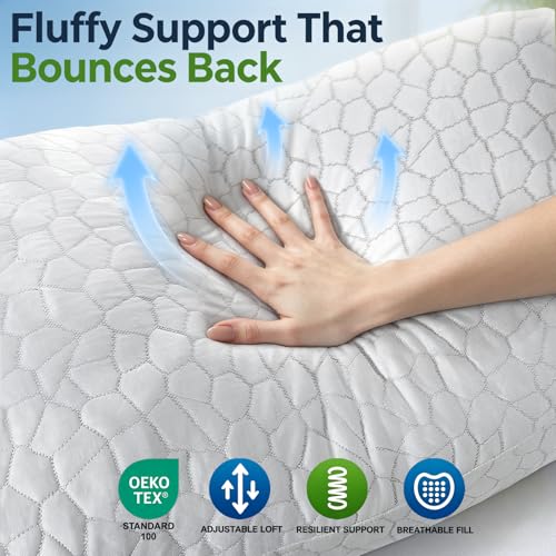 Image of Cooling Bed Pillows for Sleeping 1 Pack Shredded Memory Foam Pillows Adjustable Cool Pillow