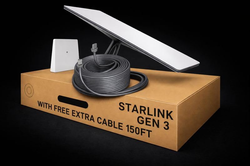 Star-Link Gen 3 Standard Satellite Internet Kit – Dish with Wi-Fi 6 Router + Extra 150FT Cable – High-Speed, Low-Latency Internet for Rural and Remote Homes
