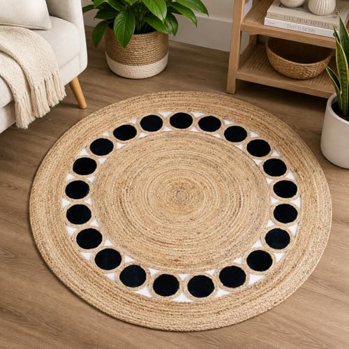Tapete redondo trenzado de yute natural 2 pies miniatura 5