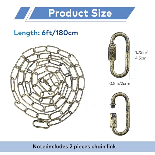 Image of garini 6 Feet Aged Bronze Light Fixture Chain, Adjustable Metal Pendant Chandelier Chain Extension with Detachable Link, Maximum Load is 66 Pounds