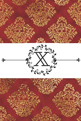 X: Monogram Journal Initial Letter X Red Gold Elegant Background