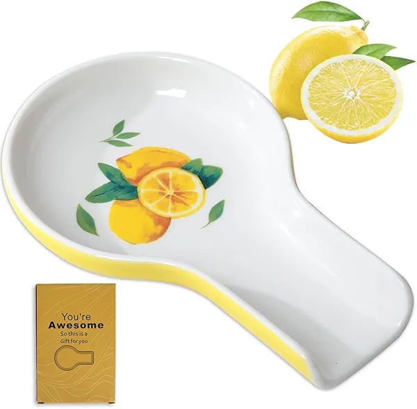 Spoon Rest - Lemon Spoon Rest for Stove Top for Cooking Spoons Spatula Lemon Kitchen Decor Ceramic Spoon Holder for Kitchen Counter with Gift Box Ready