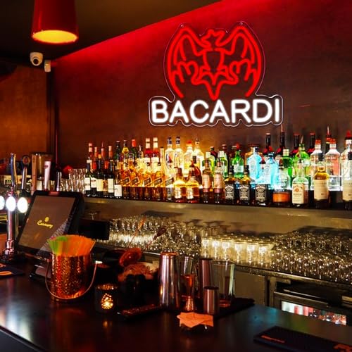 Image of AHlove Bacardi Rum neon commercial sign for bar wall decor，USB Powered Decorative Bar Open Sign for Home Bar Store Party Decor，Neon Lights for Man Cave