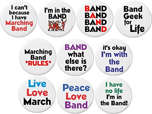 Set 10 Marching Band Geek Cute Funny Humor Themed Pinback Buttons Pins Music