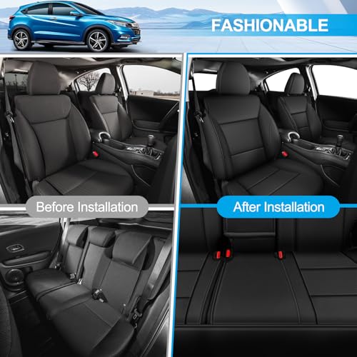 Image of AOMSAZTO Custom Fit Seat Cover for Honda HRV 2016-2018 EX EX-L&2016-2022 LX | Full Set Faux Leather HR-V Car Seat Protector Black