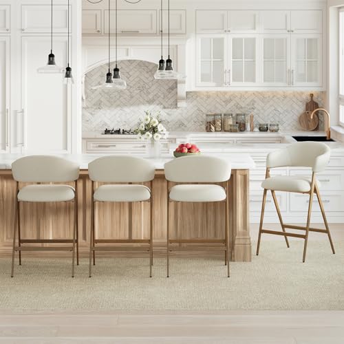 Image of Bar Stools Set of 4, Counter Height BarStools with Back, Modern Upholstered Island Stools with Metal Legs for Kitchen Counter, Dining Room, Beige