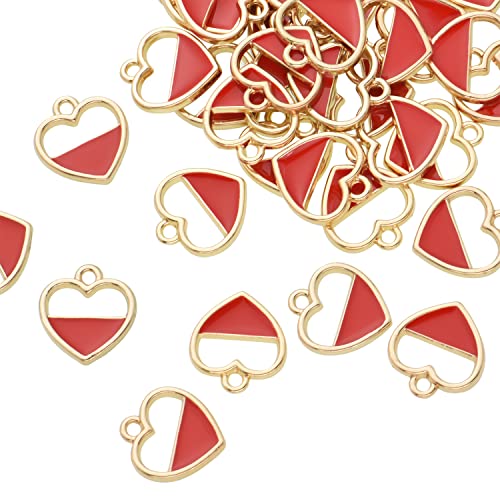 Image of Pack of 80 Half Fulfilled Heart Enamel Charms Gold Plated Colored Pendants Hawaii Style Accessories for Necklace Bracelet Jewelry Making DIY Crafting