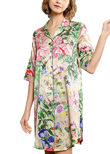Chemise de nuit soie anti-irritation DISSA boutonnée à manches 3/4
