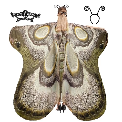 Tibeha Halloween Butterfly Wings for Women - Moth Cape Shawl Costumes Adult with Mask and Antenna Headband