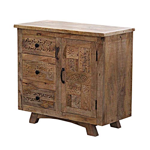 Casa Moro | Cómoda India Jamira 85 x 40 x 77 cm (Ancho x Profundo x Alto) con Parte Frontal Tallada a Mano | Aparador Fino de Madera de Mango | CAC14503130