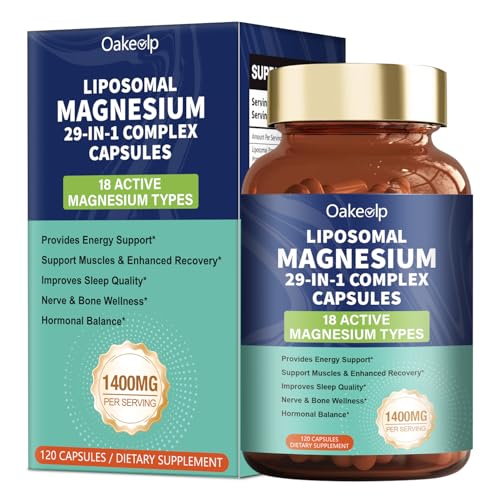 Image of 29-in-1 Liposomal 18 Active Types Magnesium Complex 1400MG Capsule,L-Threonate Glycinate Malate etc,Mild & Efficient,Extra Vitamin B6 B12 D3K2 & CoQ10, Relaxation Nerve* & Hert* Support