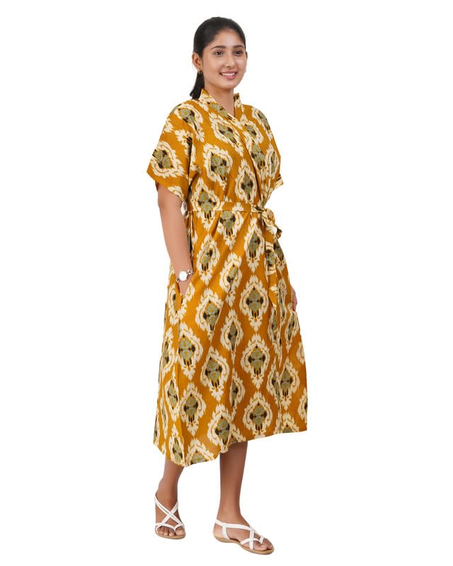 Image of MENMAII Cotton Feeding Robe for Women | Soft Breathable Maternity & Nursing Wear | Front Open Easy Feeding Access | Comfortable Nightwear for New Moms|Calf Length [Size: L,XL,XXL,3XL /FS]