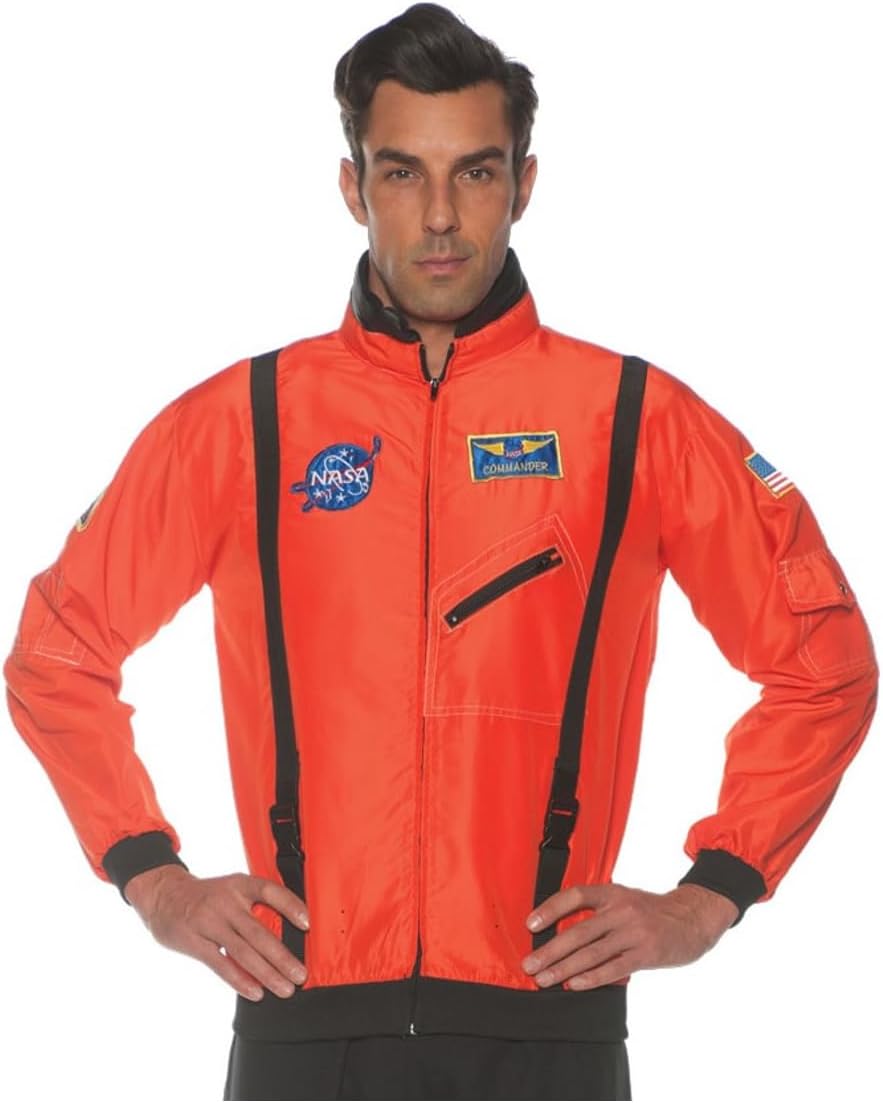 Astronaut Jacket - Orange Costume Space Basics Inspired Bomber Flight Jacket features Zip Front Jacket with Nasa and Commander Embroidered Patches