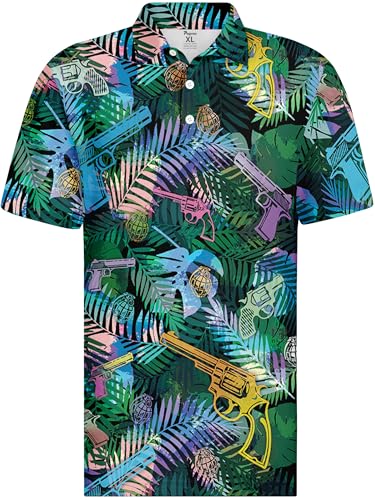 Image of PAGYMO Funny Golf Shirts for Men Crazy Printed Pattern Novelty Moisture Wicking Performance Mens Polo Shirt
