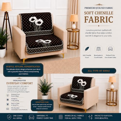 Image of Homerz Premium Chenille Fabric Sofa Cover | Soft, Durable & Dustproof | Decorative Couch Cover (Florida Coffee, 1 Seater, Seat Cover with Backrest)